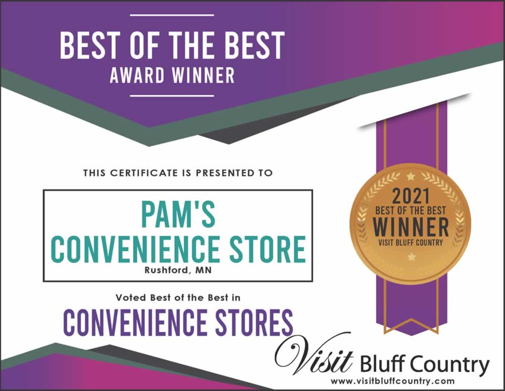 The best convenience store in Bluff Country Pam's Corner in Rushford MN