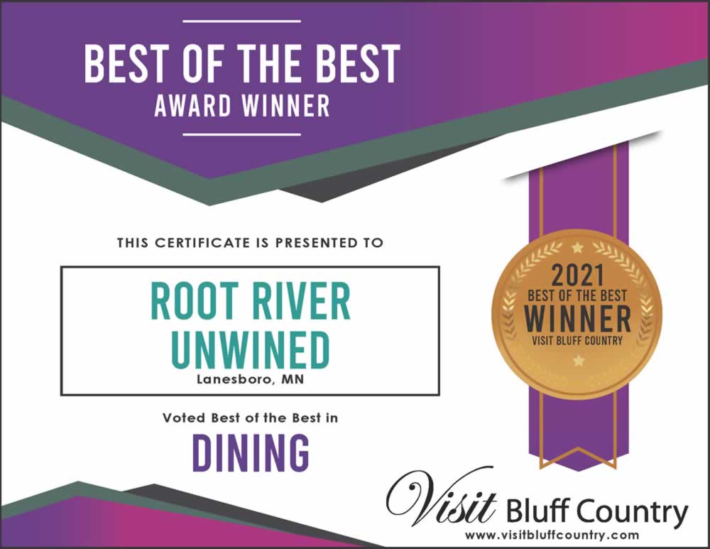 The Best Dining in Bluff Country at Root River Unwined in Lanesboro MN