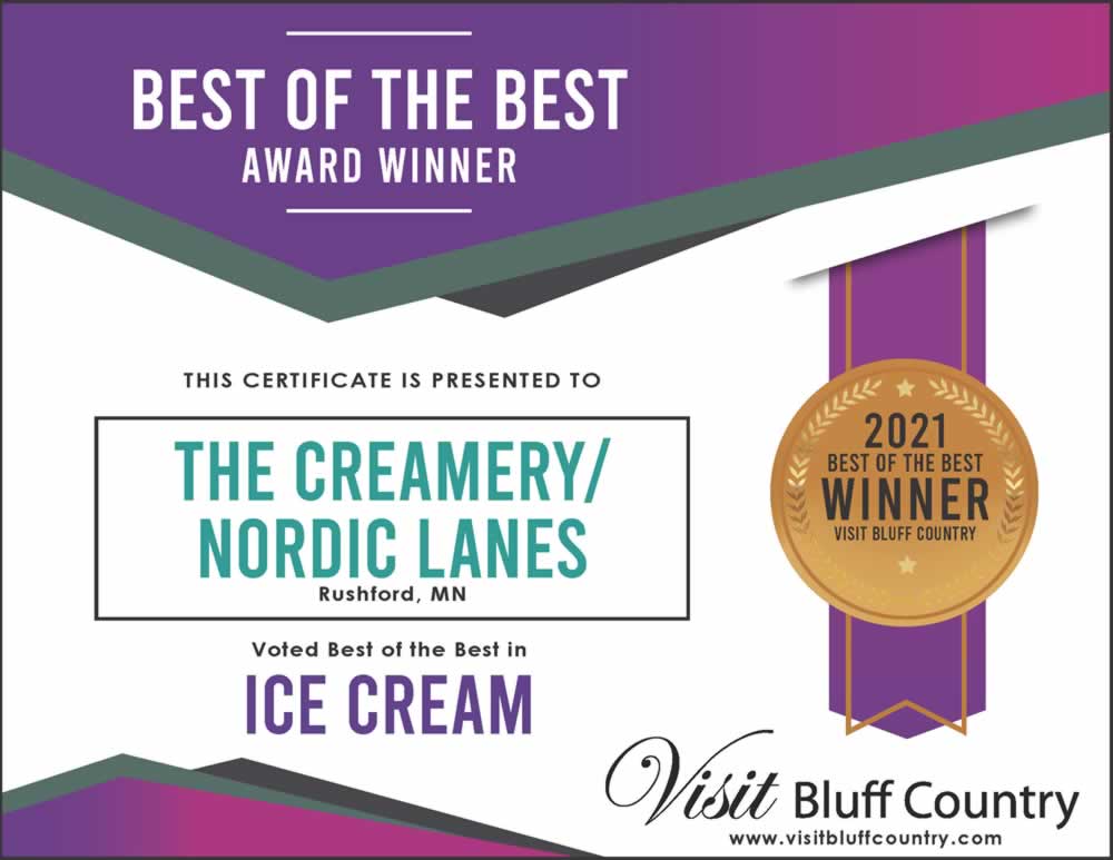 The Best Ice Cream Shop in Bluff Country at The Creamery at Nordic Lanes in Rushford MN